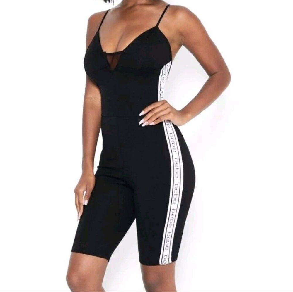 Bebe Black Strappy Jumpsuit with Side Logo